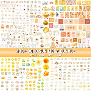 Boho Sun SVG-paket, soluppgång och solnedgång Clipart (digital nedladdning)