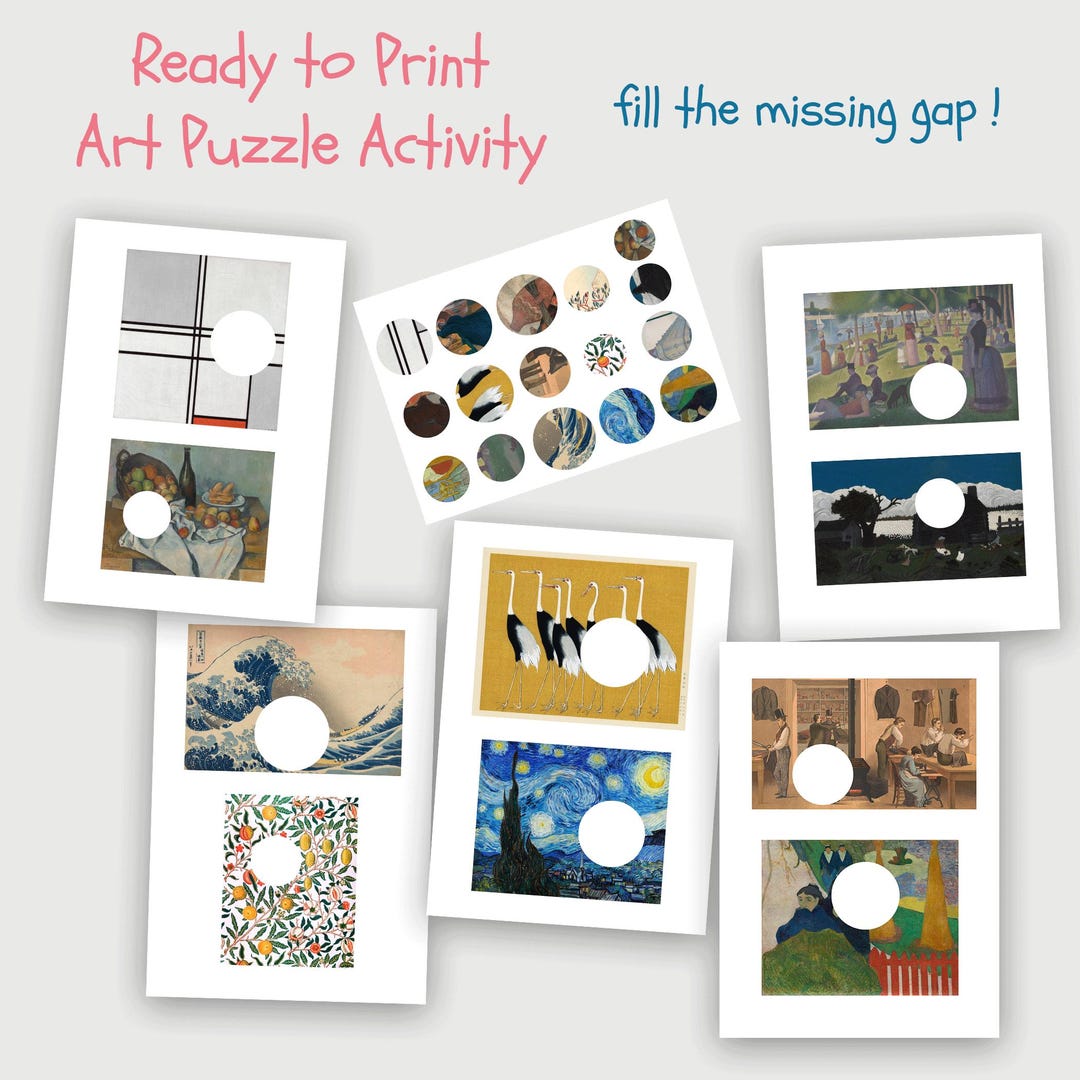 Drawing Activity Card ART PUZZLE ACTIVITY - Montessori Activity Cards - Printable Art ...