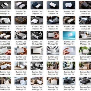 May include: A collection of business card mockups, showcasing various designs and presentations. The images feature stacks of cards, individual cards, and cards in different settings, with a focus on design and branding.