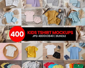 400 Kid Tshirt Mockup Bundle, Multi colors Kids T-shirt and Trouser mockups, Children tshirt mockup