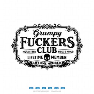 Grumpy Club Svg Png , Funny Skull Biker SVG, Sarcastic Adult Humor SVG, Laser Engrave Design, Leather Patch Logo Dxf Eps Ai