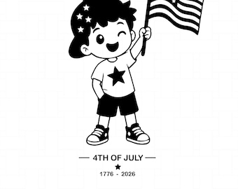 子供向け7月4日SVG、アメリカ建国250周年SVG、愛国的な男の子SVG、アメリカ国旗SVG、独立記念日SVG、かわいい子供用シャツデザイン、Cricutカットファイル