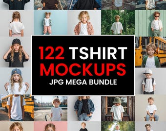 122 Kids T-Shirt Mockup Bundle, Children Shirt Mockup Set, Youth Tee Mockups, Kids Tee Mockup Collection, Kids Apparel Mockups, jpg Bundle