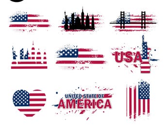 USA Flag PNG Bundle, American Flag Clipart, Patriotic Png Bundle, USA Flag Design, Red White Blue Graphics, Digital Download