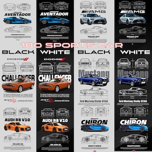 180 Sports Car PNG Bundle – blueprint car designs - Car Art Prints
