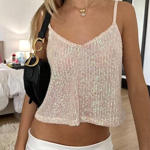 Handmade Sequin Ibiza Top – Festival Vintage Style Crop Top, Sparkly Party Outfit, Bachelorette Party Gift, Summer Clubwear, Gift for Her
