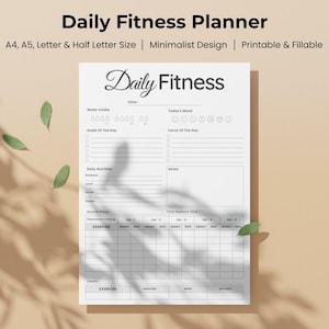 Planificador diario de actividad física imprimible / Registro de ejercicios y gimnasio rellenable / Registro de ejercicios y nutrición / Tamaños A4, A5, carta y media carta