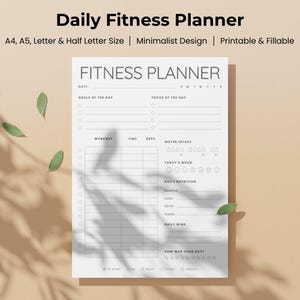 Planificador diario de ejercicios imprimible / Registro de ejercicios en PDF rellenable / Diario y horario de gimnasio / Tamaños A4, A5, Carta y Media Carta