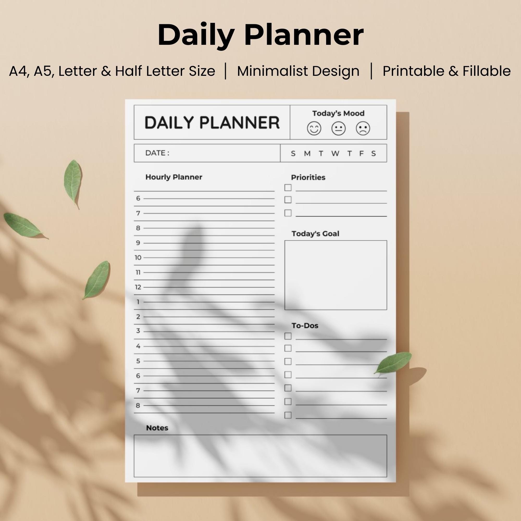 Printable Daily Planner | Fillable PDF | Minimalist To-do List | ADHD ...