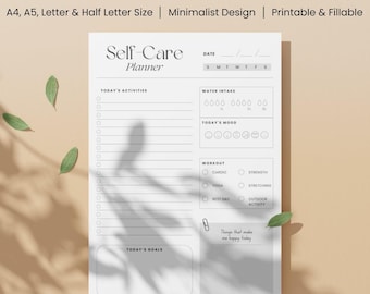 Printable Daily Self Care Planner | Fillable Wellness Journal | Self Care Checklist | Routine Tracker | A4, A5, Letter & Half Letter Size