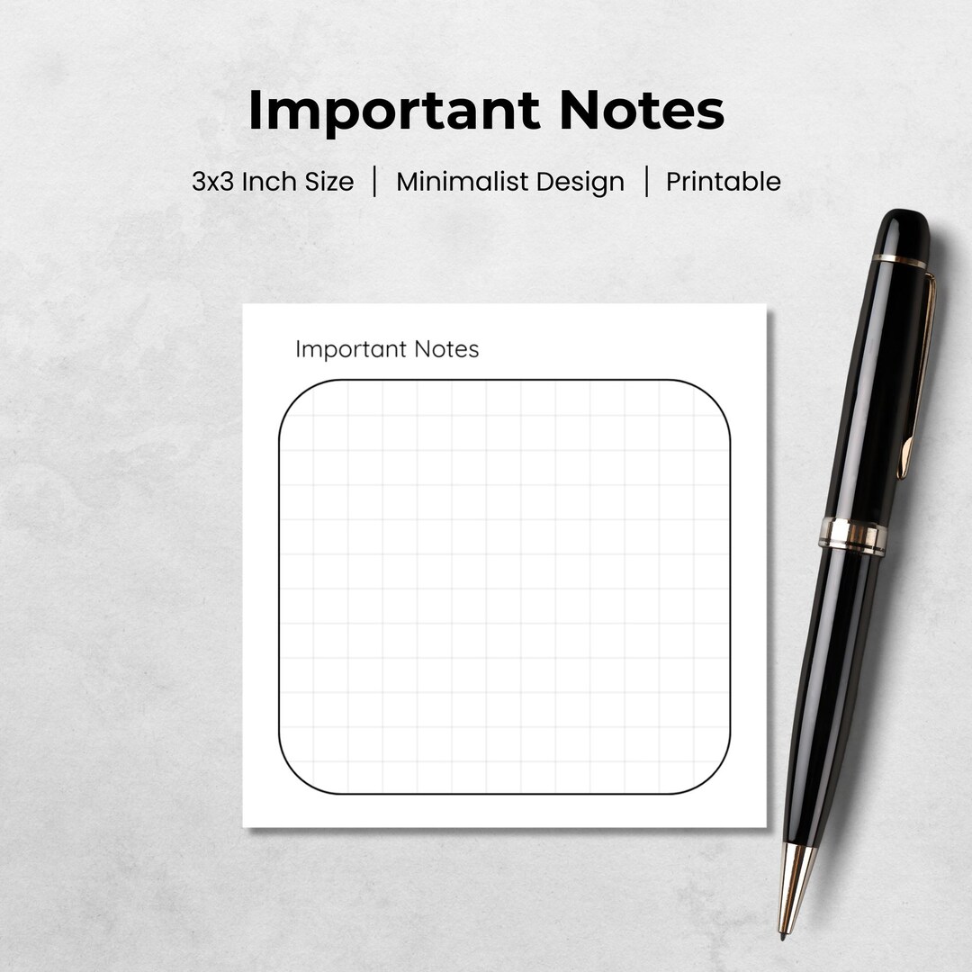 Important Notes Card Printable Important Notes Cards 3x3 | Sticky Notes Page | Memo Cards ...