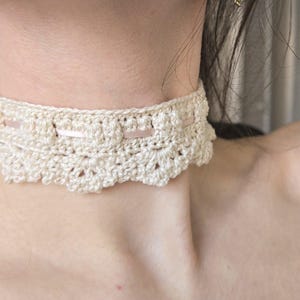 Crocheted Lace Choker with Ribbon Closure