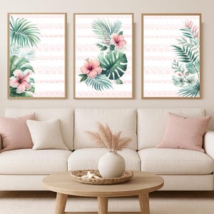 Pink Hibiscus Flower Print Set: Tropical Botanical Wall Art (Digital Download)