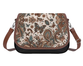 Boho Paisley Print Shoulder Bag: Sun & Sage PU Leather
