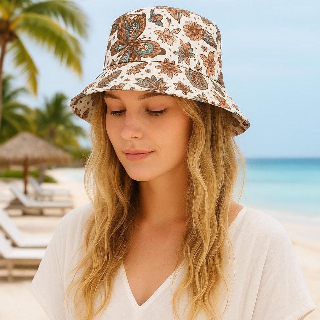 Boho Bucket Hat: Paisley, Butterfly & Floral Print - Sun and  display picture 1