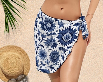 Mediterranean Tile Print Sarong – Lightweight Beach Wrap Skirt - Sicilian Soul Collection - Beach Coverup