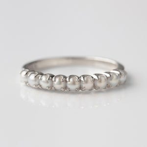 Freshwater Pearl Eternity Wedding Band Gold Plated Stackable Matching Band For Women June Birthstone Promise Engagement Gift Vintage Jewelry