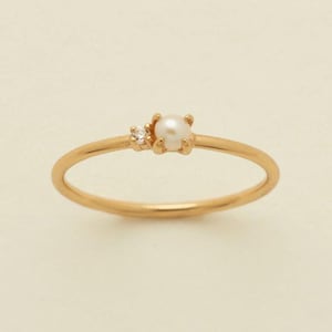 Petite Pearl Ring Pearl and Diamond Ring Dainty Pearl Ring, Vintage Minimalist Pearl Ring, Pearl Engagement Ring, June Birthstone Ring gift