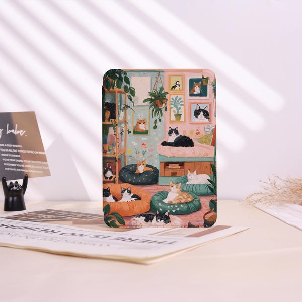 Cat Living Room Customized Kindle/Kobo Case,Personalized Birthday Gift,For Kindle Colorsoft/Kindle Basic,Kindle 10 11 12 2024 KPW 7/10/11/12