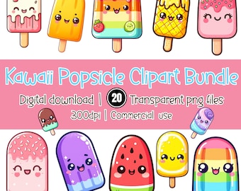 Kawaii Popsicle Clipart, Summer PNG Stickers (Digital Download)