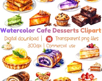 Warm Watercolor Cafe Desserts Clipart Set | Cozy Dessert Menu Illustration | Bakery Sweets Art | Cafe