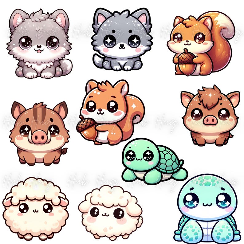 Kawaii Chibi Animal Clipart Bundle, Pastel Animals PNG (digital ...