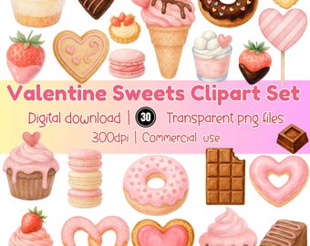 Valentine Sweets Clipart Set •  Dessert PNG Bundle