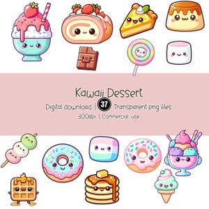Bundle de cliparts desserts kawaii - Jolies friandises sucrées PNG pour autocollants, agendas et travaux manuels