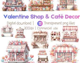 Valentine Shop Clipart Set, Bakery & Cafe Decor PNG