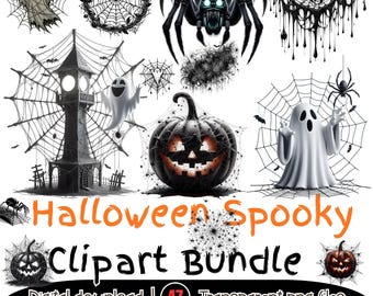 Halloween Clipart Bundle | Spooky Pumpkin, Ghost & Spider Web PNG (Digital Download)