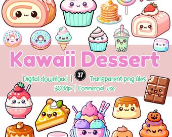 Kawaii Dessert Clipart Bundle – Sweets PNG Stickers (Digital Download