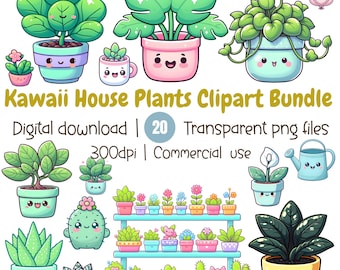 Kawaii Houseplant Clipart | Potted Plants PNG (Digital Download)