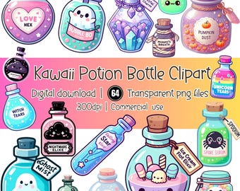 Kawaii Halloween Potion Bottle Clipart – PNG Bundle (Digital Download)