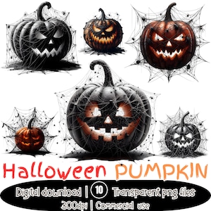 Halloween Pumpkin Clipart Bundle | Spooky Jack O’Lantern PNG (Digital Download)