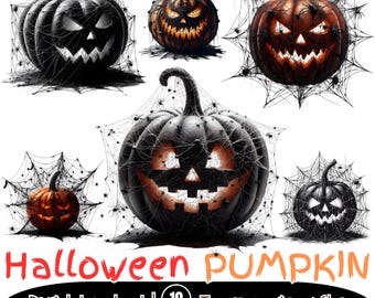 Halloween Pumpkin Clipart Bundle | Spooky Jack O’Lantern PNG (Digital Download)