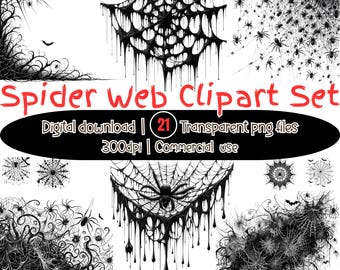 Spider Web Clipart Set: Halloween Cobweb Frames, PNG Graphics (Digital Download)