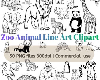 Zoo Animal Line Art Clipart Set for Kids Coloring and Educational Design