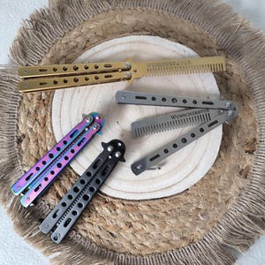 Personalized folding comb butterfly made of stainless steel with desired engraving as an unusual unique gift or special accessory image 1
