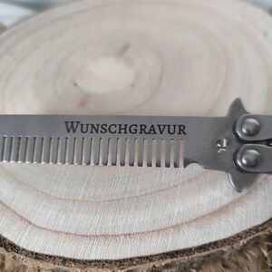 Personalized folding comb butterfly made of stainless steel with desired engraving as an unusual unique gift or special accessory image 3