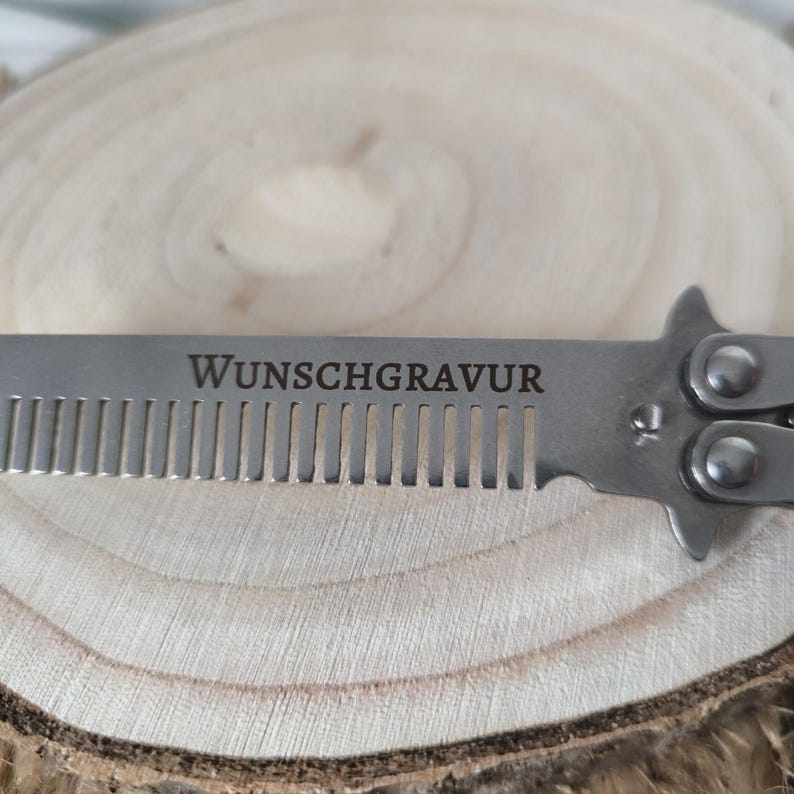 Personalized folding comb butterfly made of stainless steel with desired engraving as an unusual unique gift or special accessory image 3