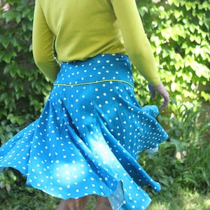 Turquoise blue bucket skirt with white polka dots nani iro