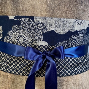 Ceinture obi coton bleu japonais traditionnel shibori fleurs accessoire original femme image 3