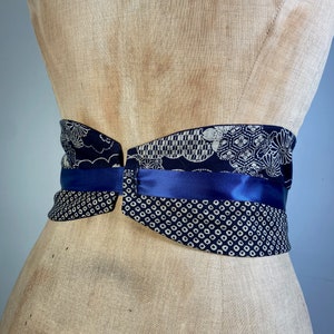 Ceinture obi coton bleu japonais traditionnel shibori fleurs accessoire original femme image 5