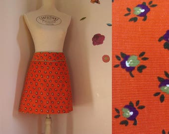 short skirt trapeze velvet milleraies orange and flowers original skirt tailor-made for women