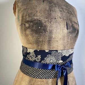Ceinture obi coton bleu japonais traditionnel shibori fleurs accessoire original femme image 4