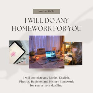 May include: A collage of images showing a person working on homework at a desk. The images include a laptop, a notebook, a pen, and a sign that says "Make it Happen".