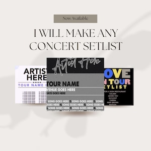 Custom Concert Setlist Personalised Tour Music Gig Festival Personal Customised