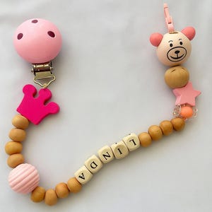 Personalized Pacifier Clip and Rattle set|Custom Baby shower Gift|Pastel Babygirl Binky Holder|Wooden Babyboy Dummy Chain|Newborn Gift