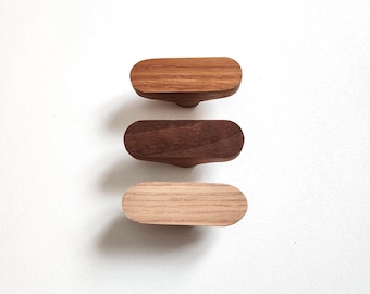 Rounded T-Shaped Wood Drawer Pulls 6cm (2 3/8") - T Bar Handles - Oak Ash Walnut, Oil Finish or Unfinished