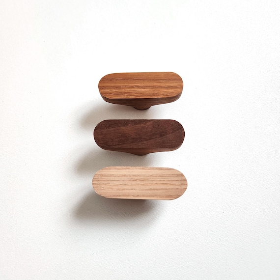 Rounded T-Shaped Wood Drawer Pulls 6cm (2 3/8") - T Bar Handles - Oak Ash Walnut, Oil Finish or Unfinished